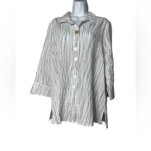 Ali Miles Lagenlook Top Womens Size Medium Wired Collar Long Sleeve White